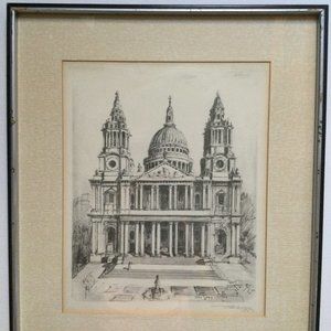 John Gray lithography print pencil signed vintage framed London tower